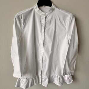 Brax ¾ Sleeve Collarless Peplum Blouse White